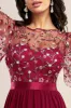 Embroidered Top Flutter Sleeve Maxi - Burgundy by Goddiva sold by Goddiva