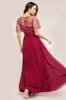 Embroidered Top Flutter Sleeve Maxi - Burgundy by Goddiva sold by Goddiva