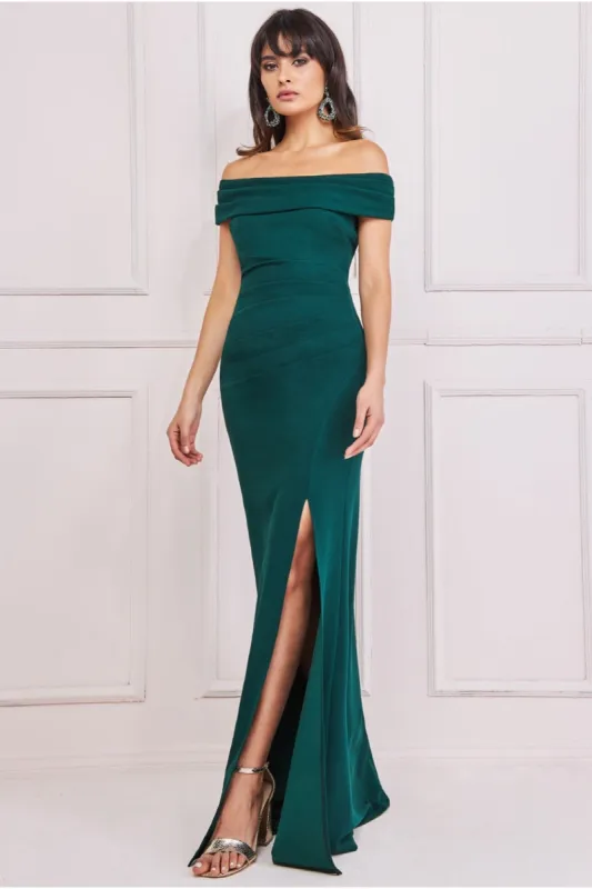 Goddiva Off The Shoulder Maxi With Split - Emerald sold by Goddiva
