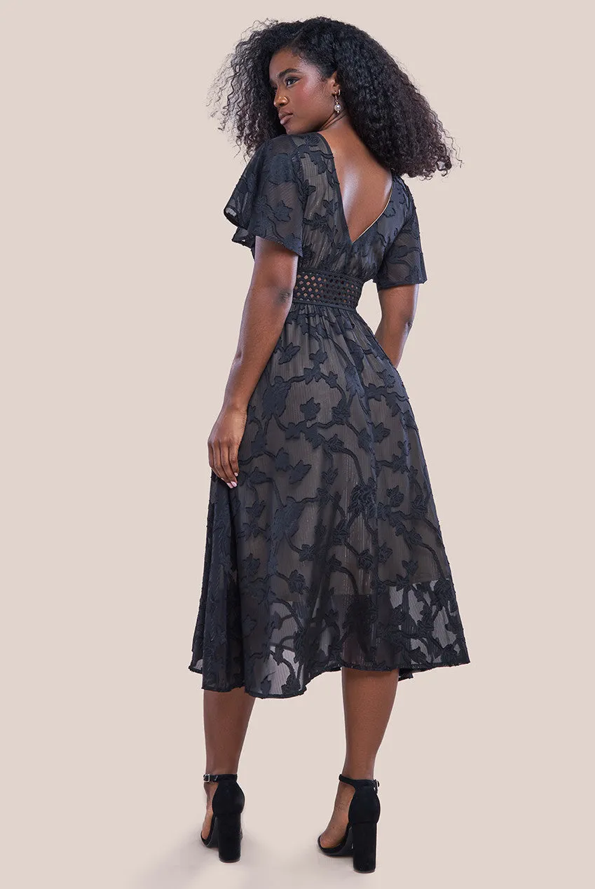 Jacquard Lurex Burnout A Line Midi Dress - Black by Goddiva sold by Goddiva product image thumbnail 3