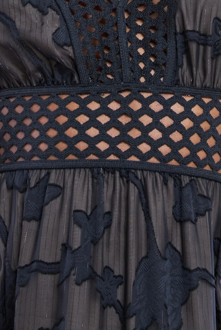 Jacquard Lurex Burnout A Line Midi Dress - Black by Goddiva sold by Goddiva product image thumbnail 5