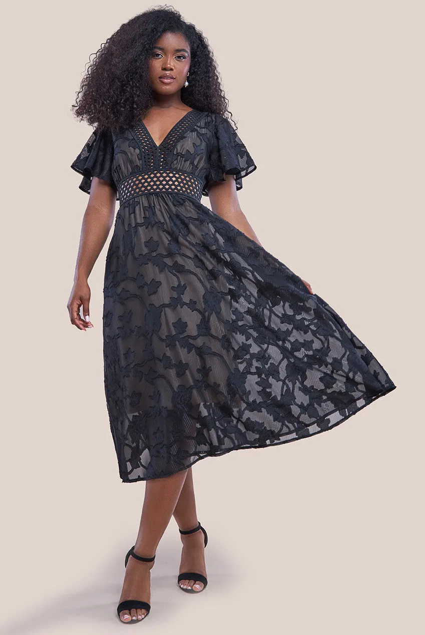Jacquard Lurex Burnout A Line Midi Dress - Black by Goddiva sold by Goddiva product image thumbnail 2