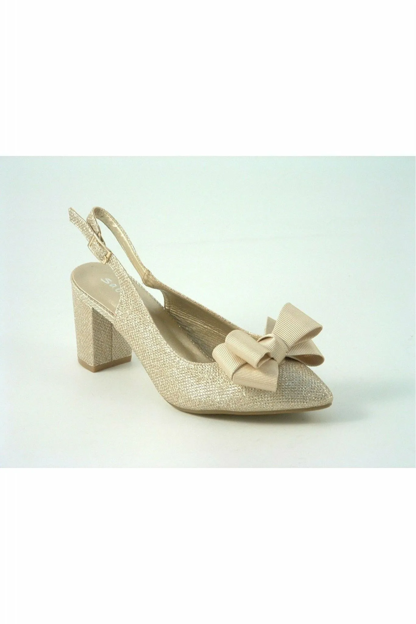 Glitz Shoes Glitter Bowed Sling Back Court Shoe sold by Goddiva