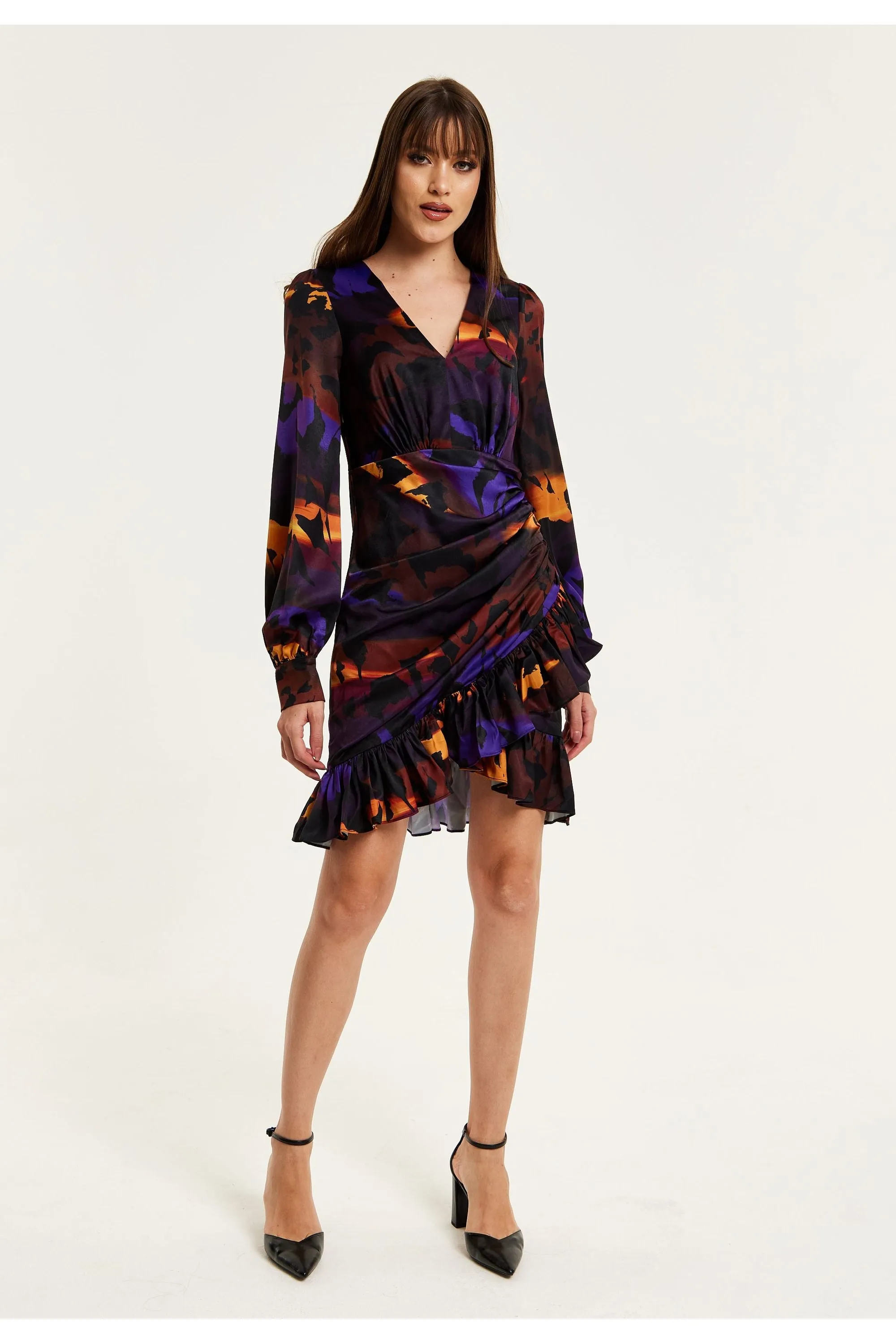 Abstract Print Mini Dress With Frill Details by Liquorish sold by Goddiva product image thumbnail 3