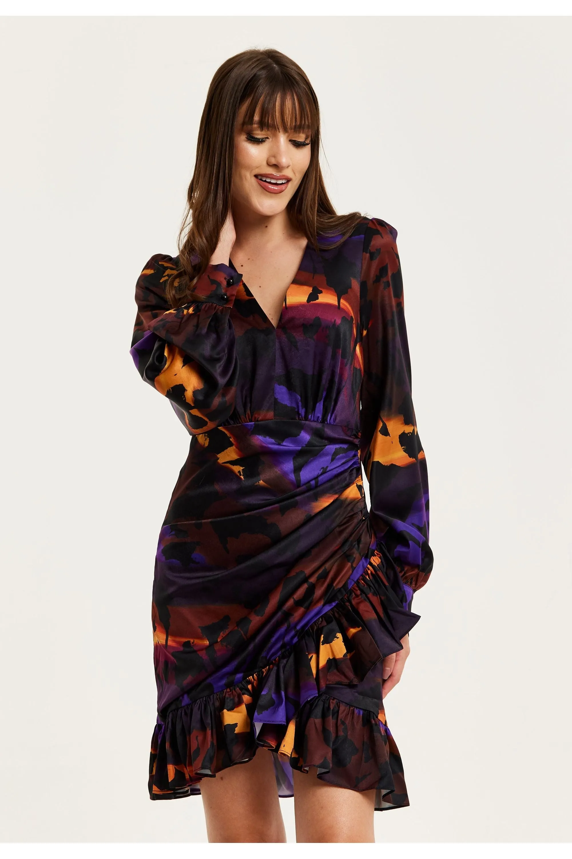 Abstract Print Mini Dress With Frill Details by Liquorish sold by Goddiva product image thumbnail 4