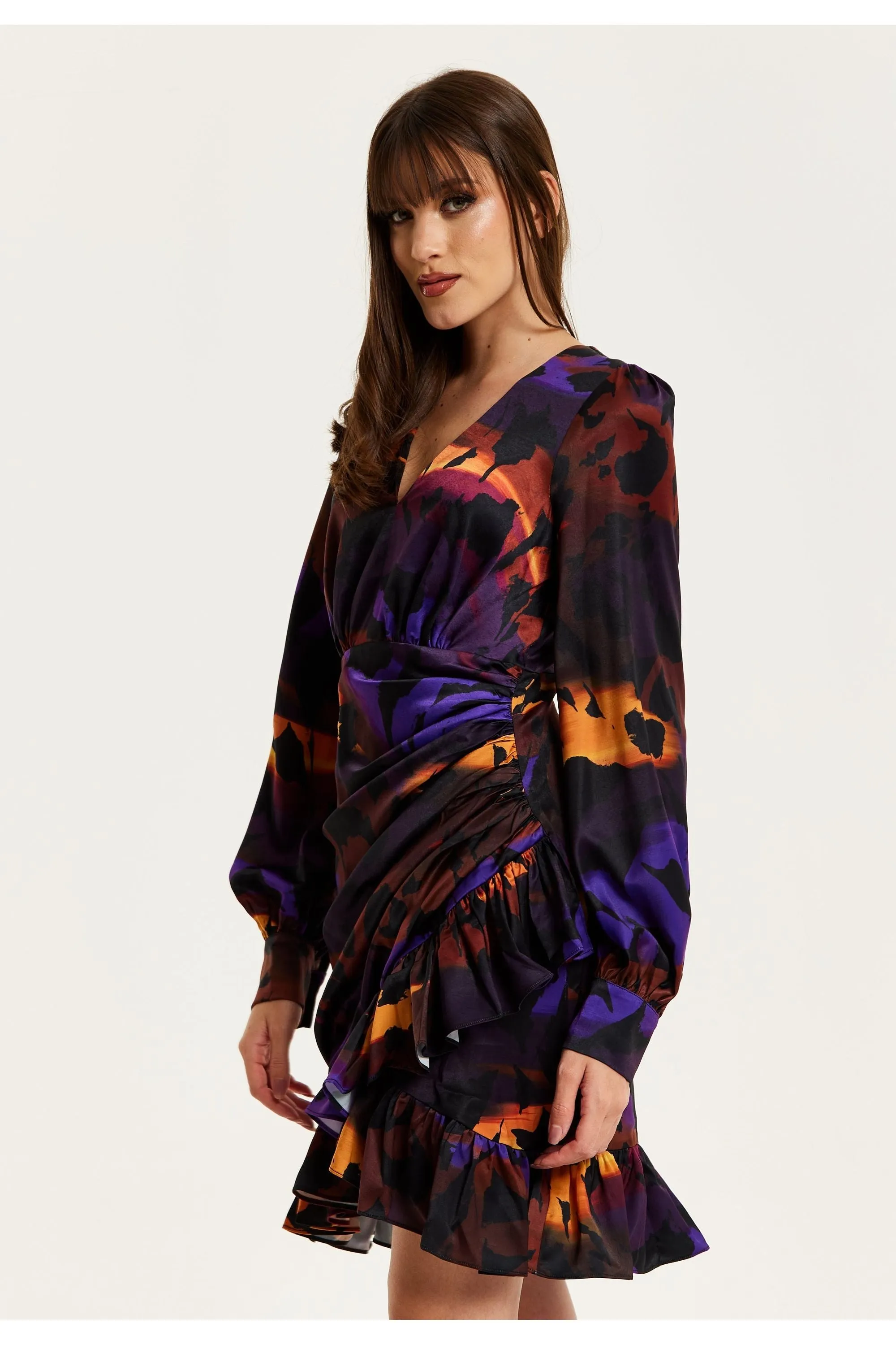 Abstract Print Mini Dress With Frill Details by Liquorish sold by Goddiva product image thumbnail 5
