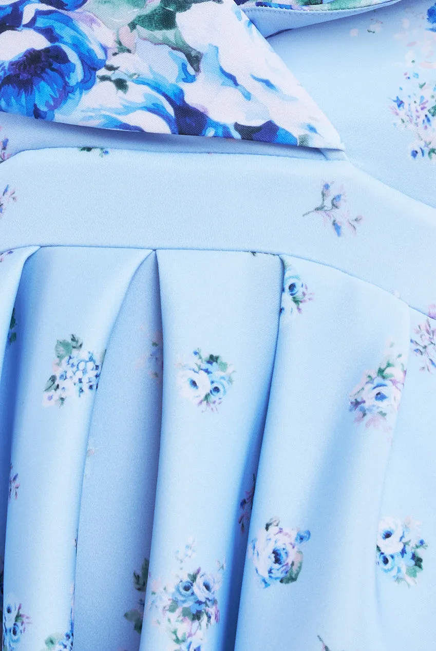 Goddiva Bardot Floral Print A-Line Scuba Foam Midi Dress - Blue sold by Goddiva product image thumbnail 4