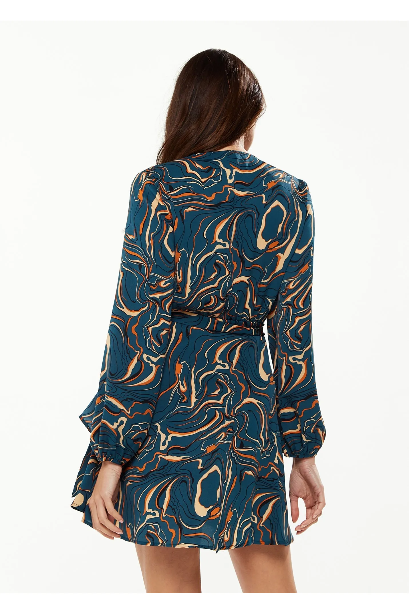 Scribble Print Mini Wrap Dress With Long Sleeves by Liquorish sold by Goddiva product image thumbnail 4