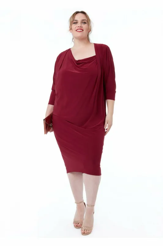 Loose Fit Midi Dress With Asymmetric Neck - Wine by Goddiva sold by Goddiva