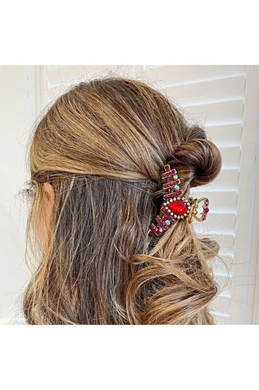 Hair Clamp In Red Hair Claw Clip With Crystal Gold by QueenMee Accessories made by Goddiva