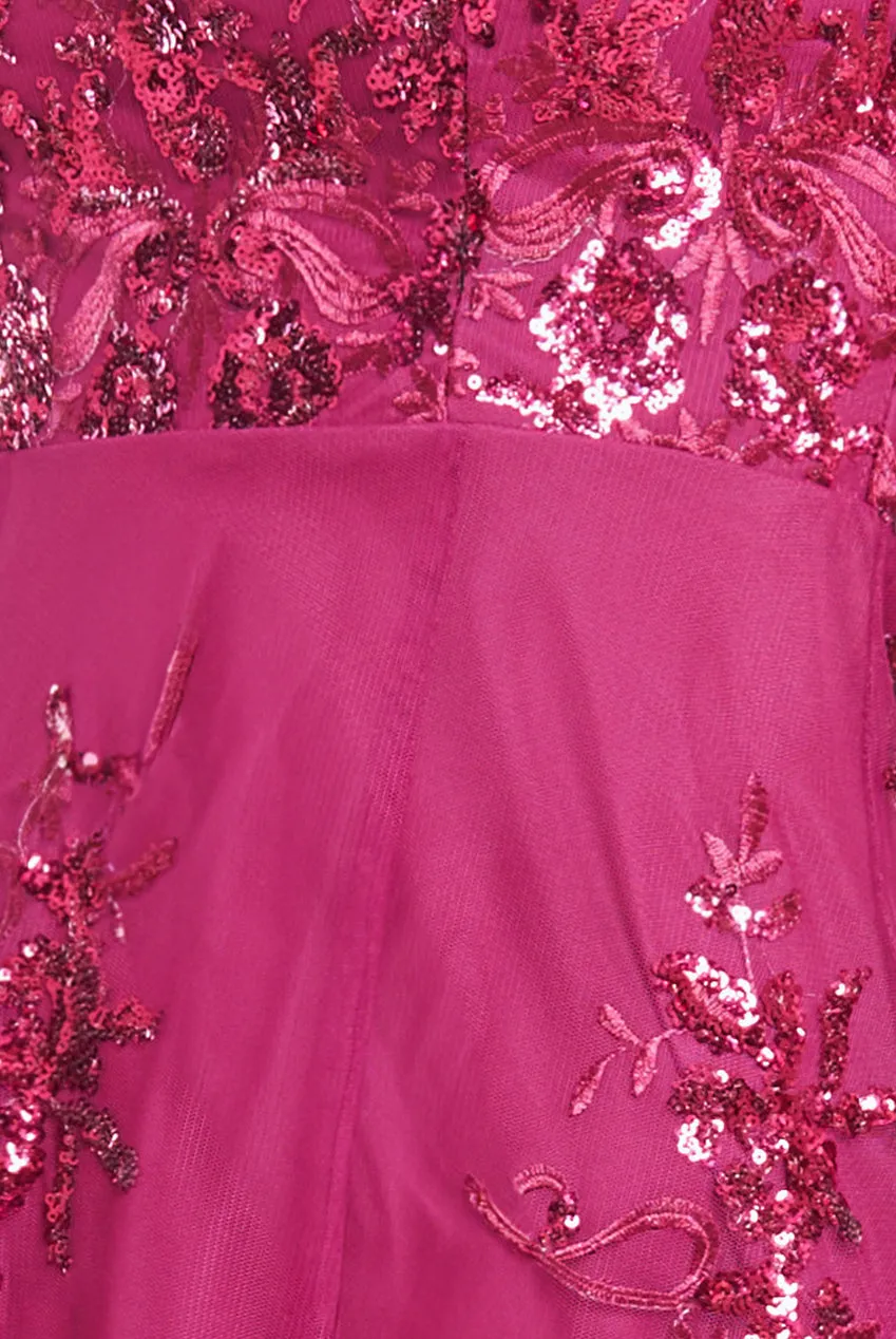 Bardot Sequin & Lace High Low Midi - Magenta by Goddiva sold by Goddiva product image thumbnail 4