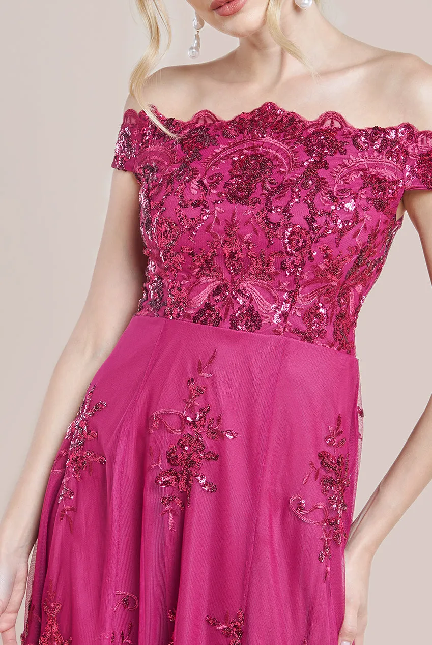 Bardot Sequin & Lace High Low Midi - Magenta by Goddiva sold by Goddiva product image thumbnail 3