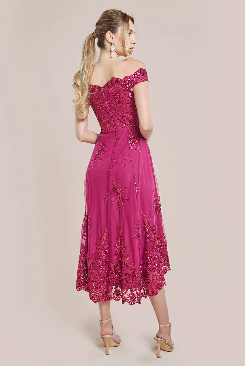 Bardot Sequin & Lace High Low Midi - Magenta by Goddiva sold by Goddiva product image thumbnail 2
