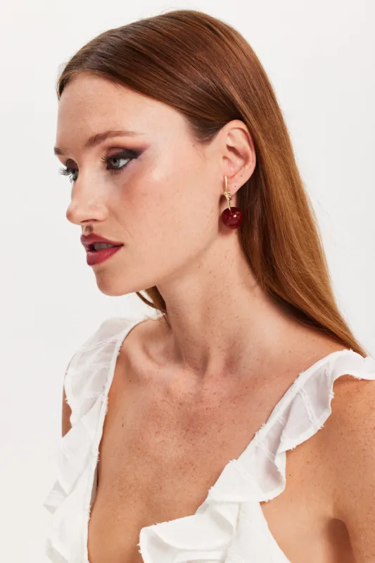 Sparkly Cherry Drop Style  Earrings With Knot Detail by Liquorish sold by Goddiva