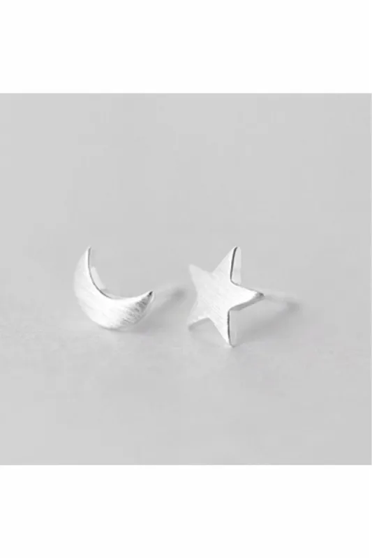 White Leaf Moon & Star Earring In Matt Sterling Silver sold by Goddiva