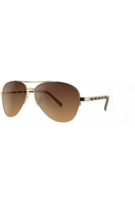 Ruby Rocks Metal New York Aviator Sunglasses With Fabric Braid Detail Temple In Gold sold by Goddiva