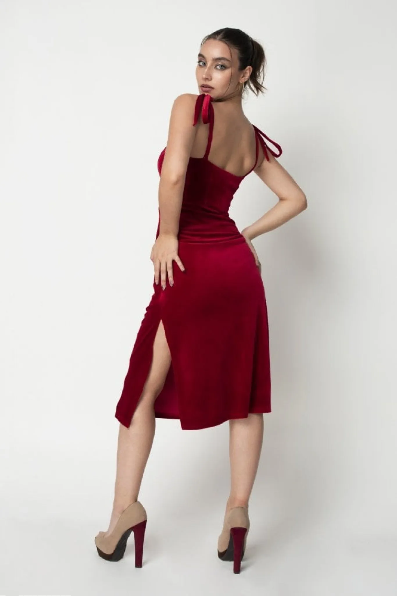 Red Corset Velvet Dress by Double Second sold by Goddiva product image thumbnail 2