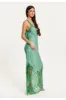 Lace Detailed V Neck Maxi Dress In Dark Green by Liquorish sold by Goddiva