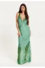 Lace Detailed V Neck Maxi Dress In Dark Green by Liquorish sold by Goddiva