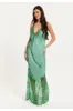 Lace Detailed V Neck Maxi Dress In Dark Green by Liquorish sold by Goddiva