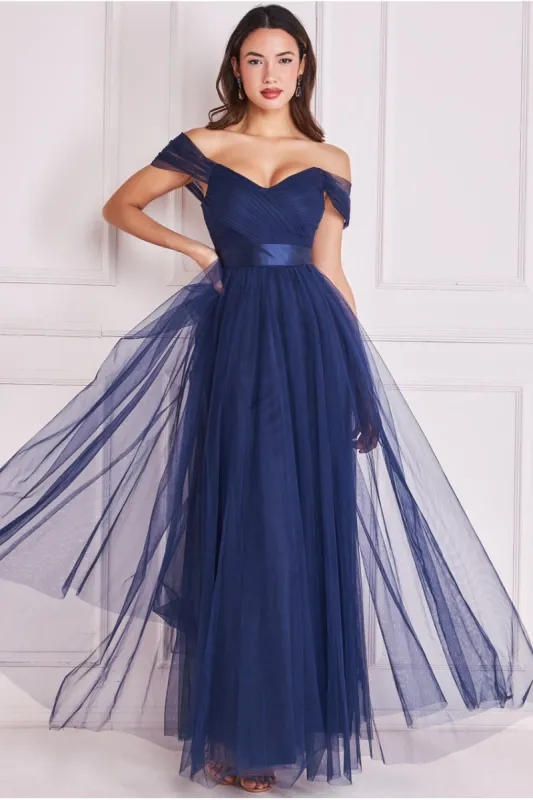 Off The Shoulder Princess Maxi Dress - Navy by Goddiva sold by Goddiva