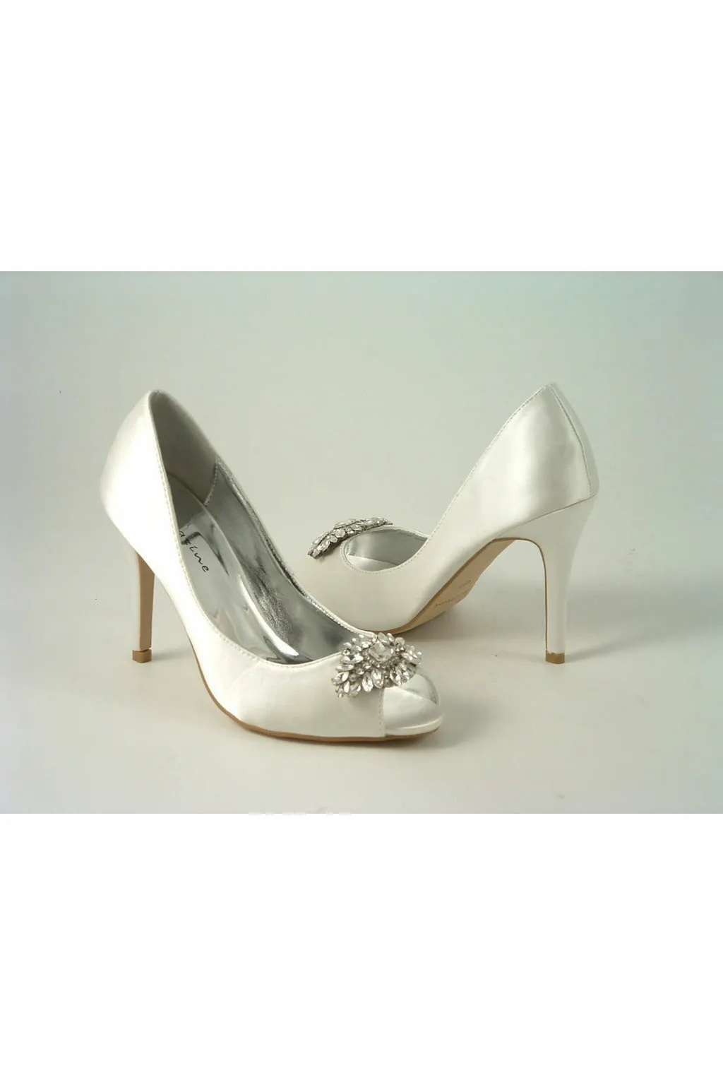 Glitz Shoes Rosalie Diamante Ivory Satin High Heel Shoe sold by Goddiva