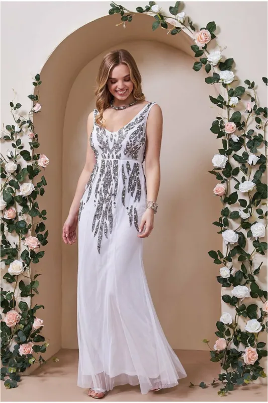 Goddiva Pearl Embellished Open Back Maxi Dress - White sold by Goddiva