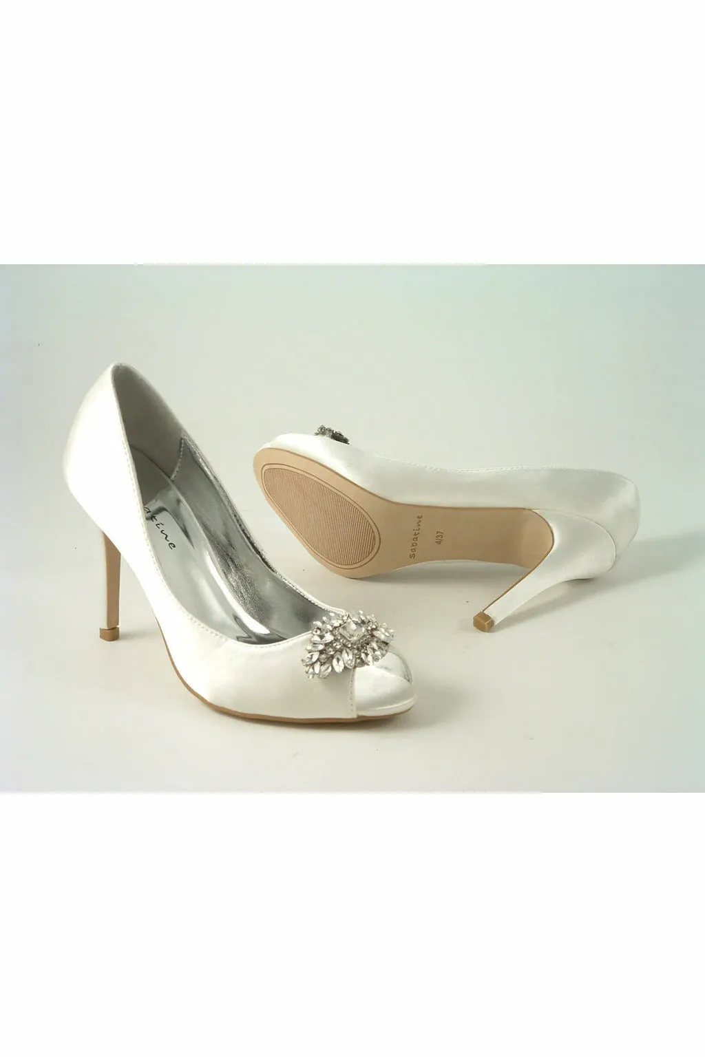 Glitz Shoes Rosalie Diamante Ivory Satin High Heel Shoe sold by Goddiva product image thumbnail 2
