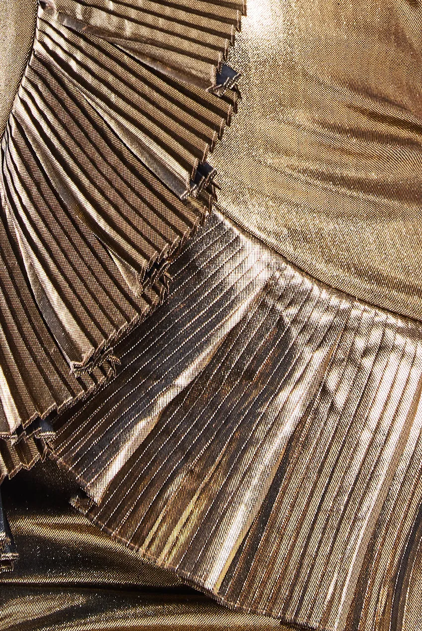 One Shoulder Pleated Fan Midi Dress - Gold by Goddiva sold by Goddiva product image thumbnail 4