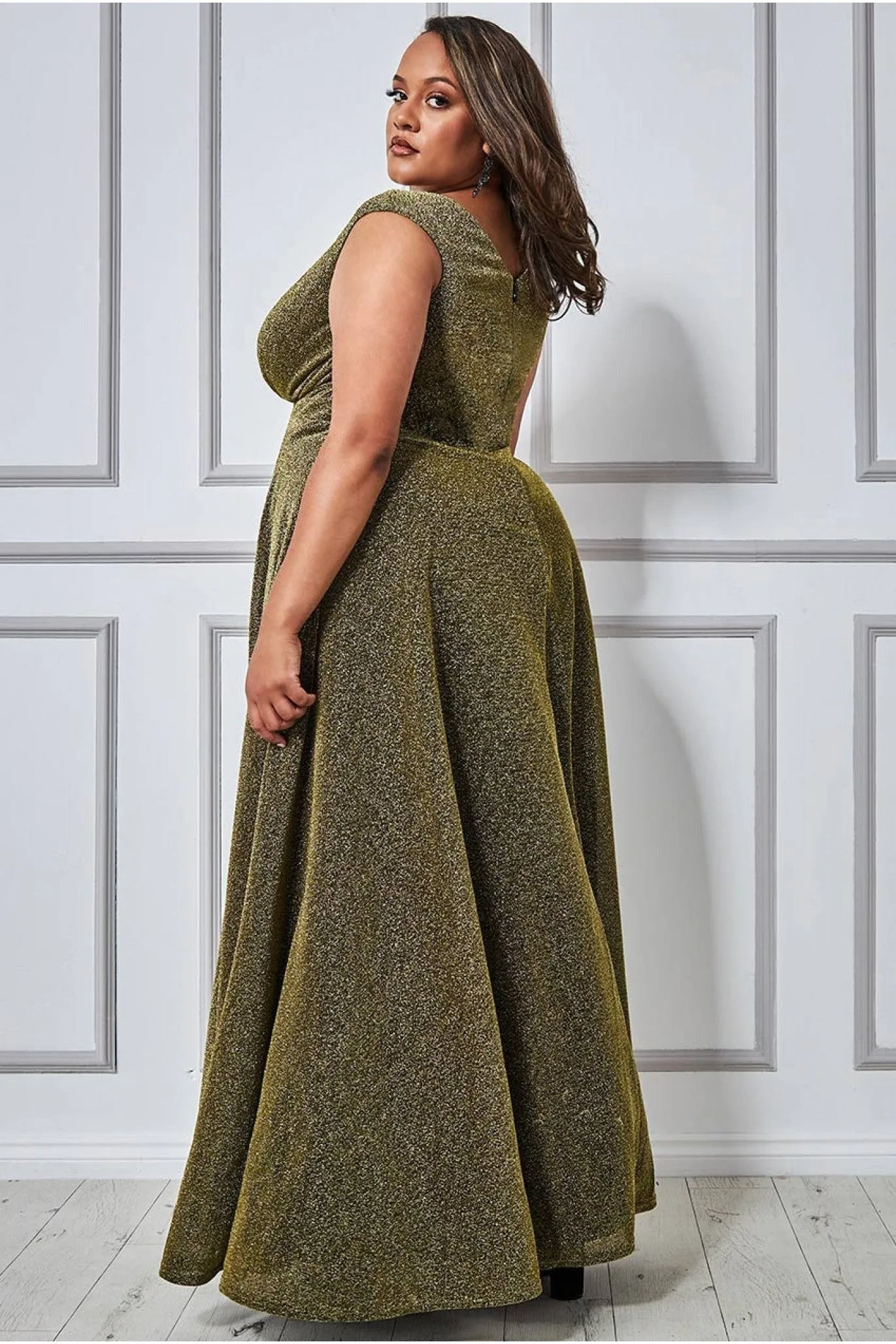 Goddiva Plus Crossover Lurex Glitter Maxi Dress - Gold sold by Goddiva product image thumbnail 2