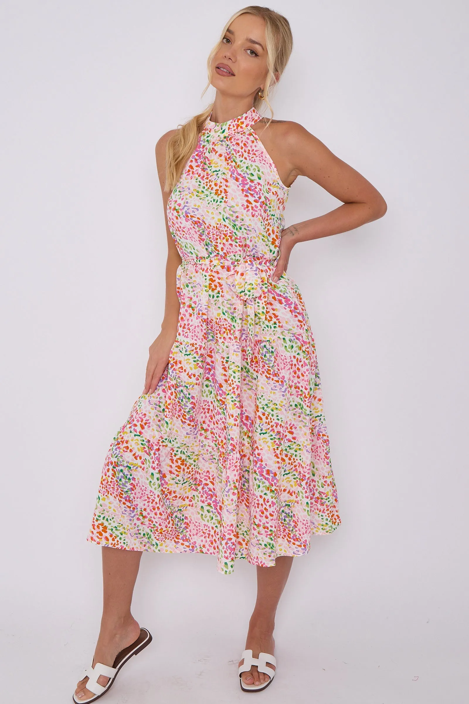 LOVE SUNSHINE Rainbow Leopard Print Halter Neck Midi Dress sold by Goddiva product image thumbnail 5