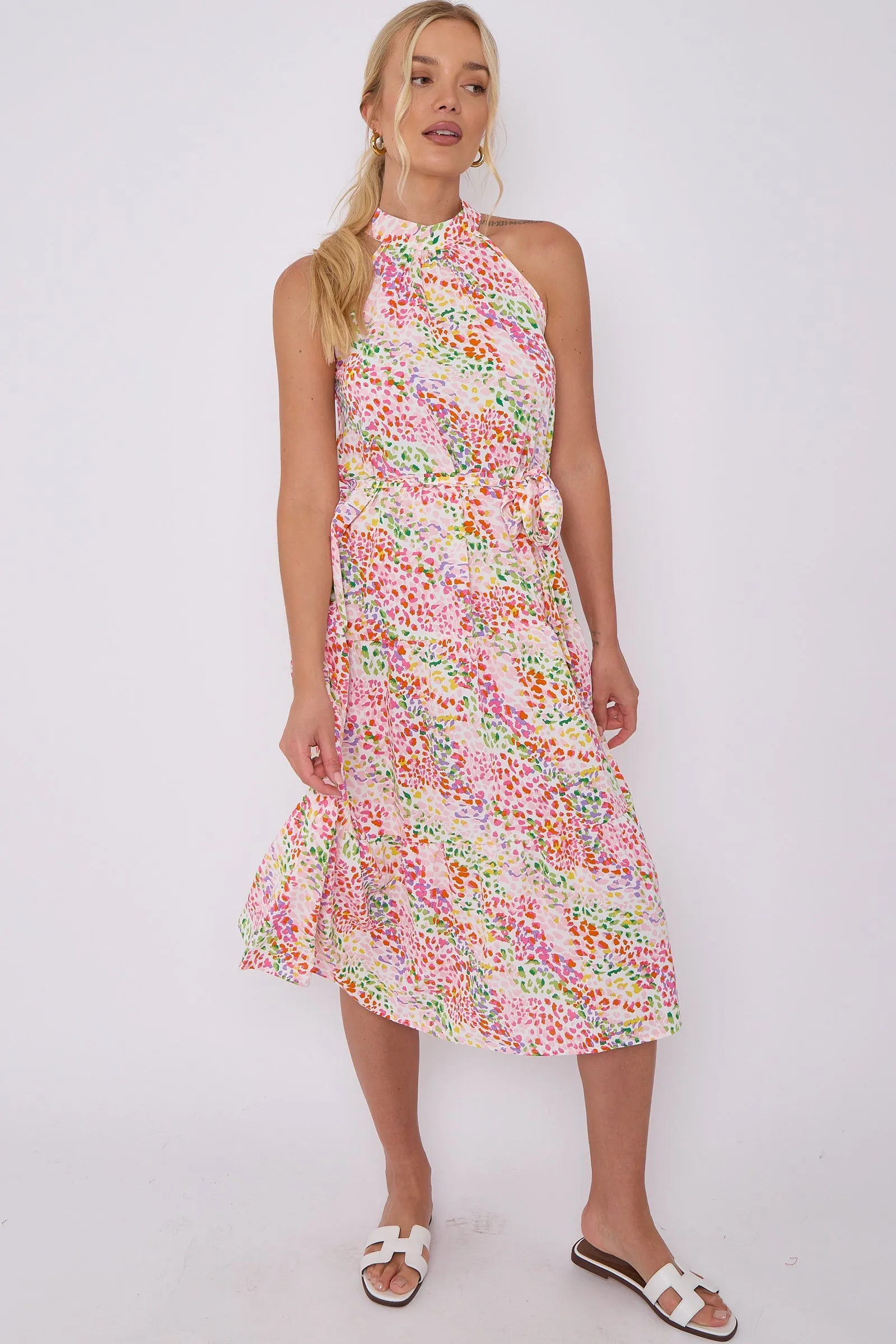 LOVE SUNSHINE Rainbow Leopard Print Halter Neck Midi Dress sold by Goddiva product image thumbnail 2