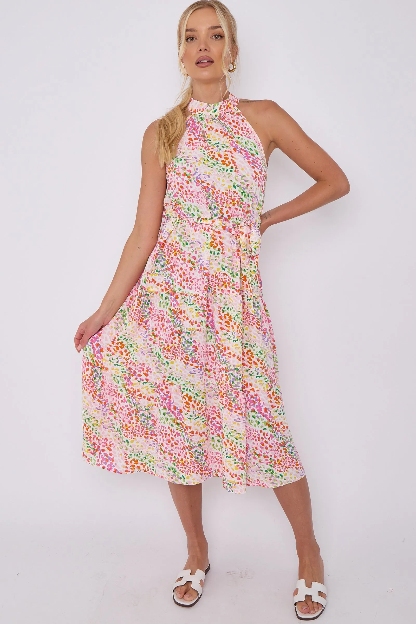 LOVE SUNSHINE Rainbow Leopard Print Halter Neck Midi Dress sold by Goddiva product image thumbnail 3