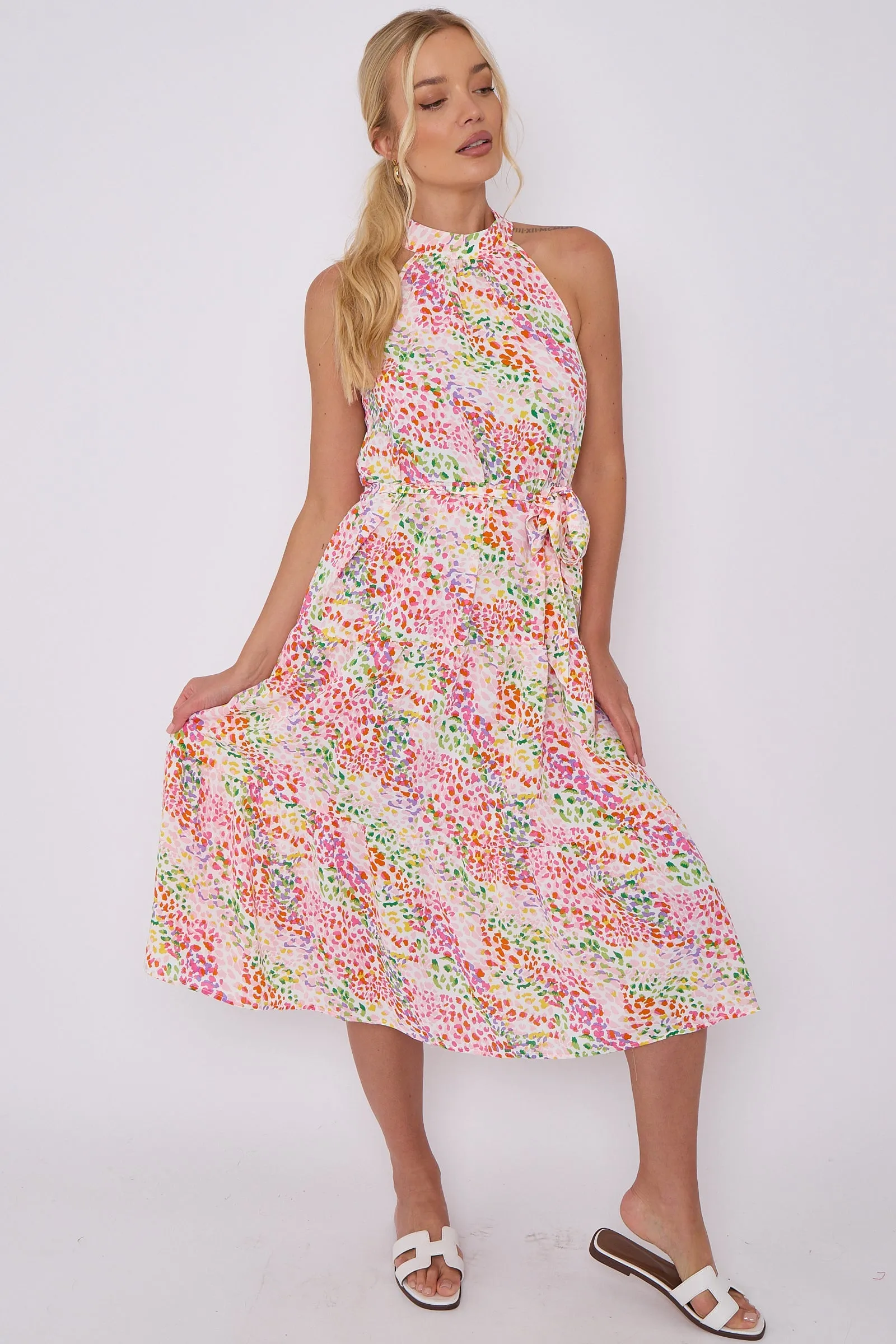 LOVE SUNSHINE Rainbow Leopard Print Halter Neck Midi Dress sold by Goddiva product image thumbnail 4