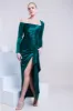 Slinky Satin One Shoulder Split Maxi Dress - Emerald Green by Goddiva sold by Goddiva