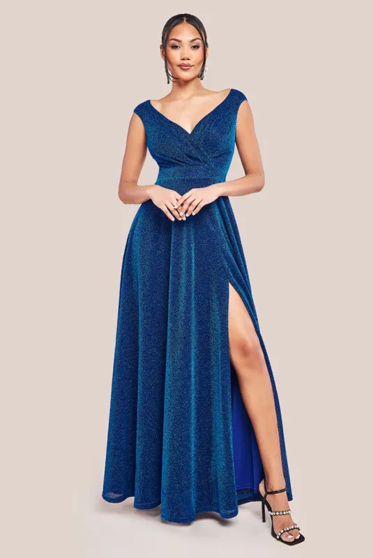 Goddiva Crossover Lurex Glitter Maxi Dress - Royal Blue sold by Goddiva