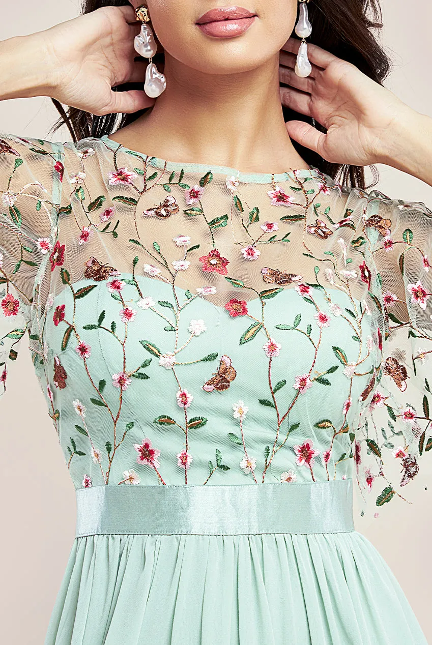 Embroidered Top Flutter Sleeve Maxi - Sage Green by Goddiva sold by Goddiva product image thumbnail 3