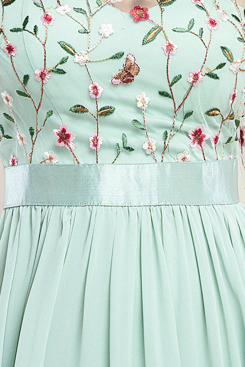 Embroidered Top Flutter Sleeve Maxi - Sage Green by Goddiva sold by Goddiva product image thumbnail 4