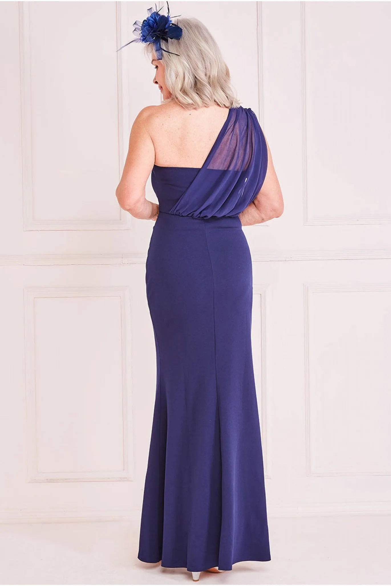 Chiffon & Scuba One Shoulder Maxi - Navy by Goddiva sold by Goddiva product image thumbnail 2