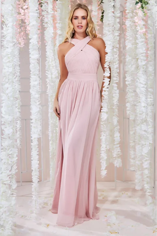 Goddiva Halter Neck Chiffon Maxi Dress -Lightpink sold by Goddiva