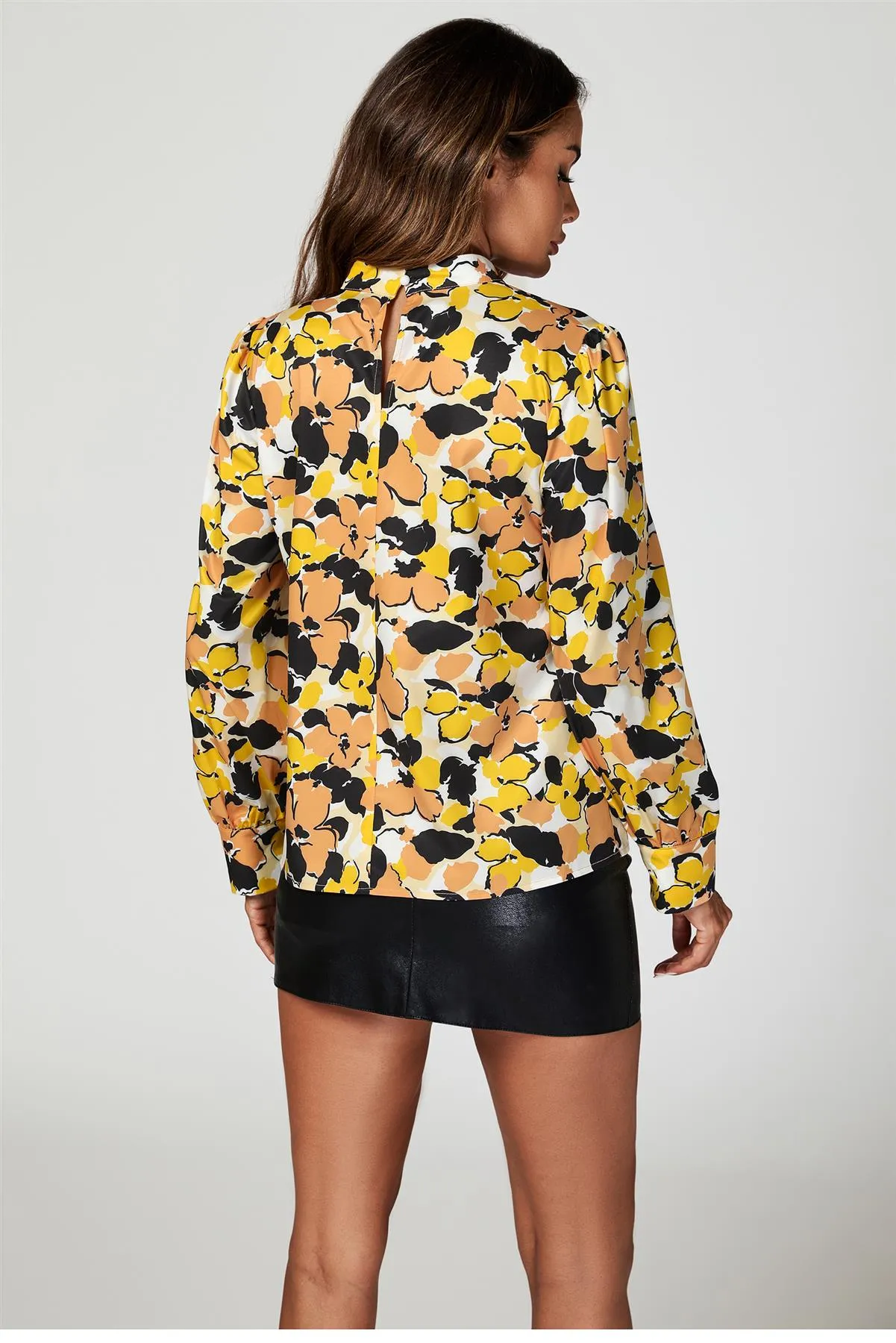 Floral Print Long Sleeve High Neck Top In Yellow by FS Collection sold by Goddiva product image thumbnail 5