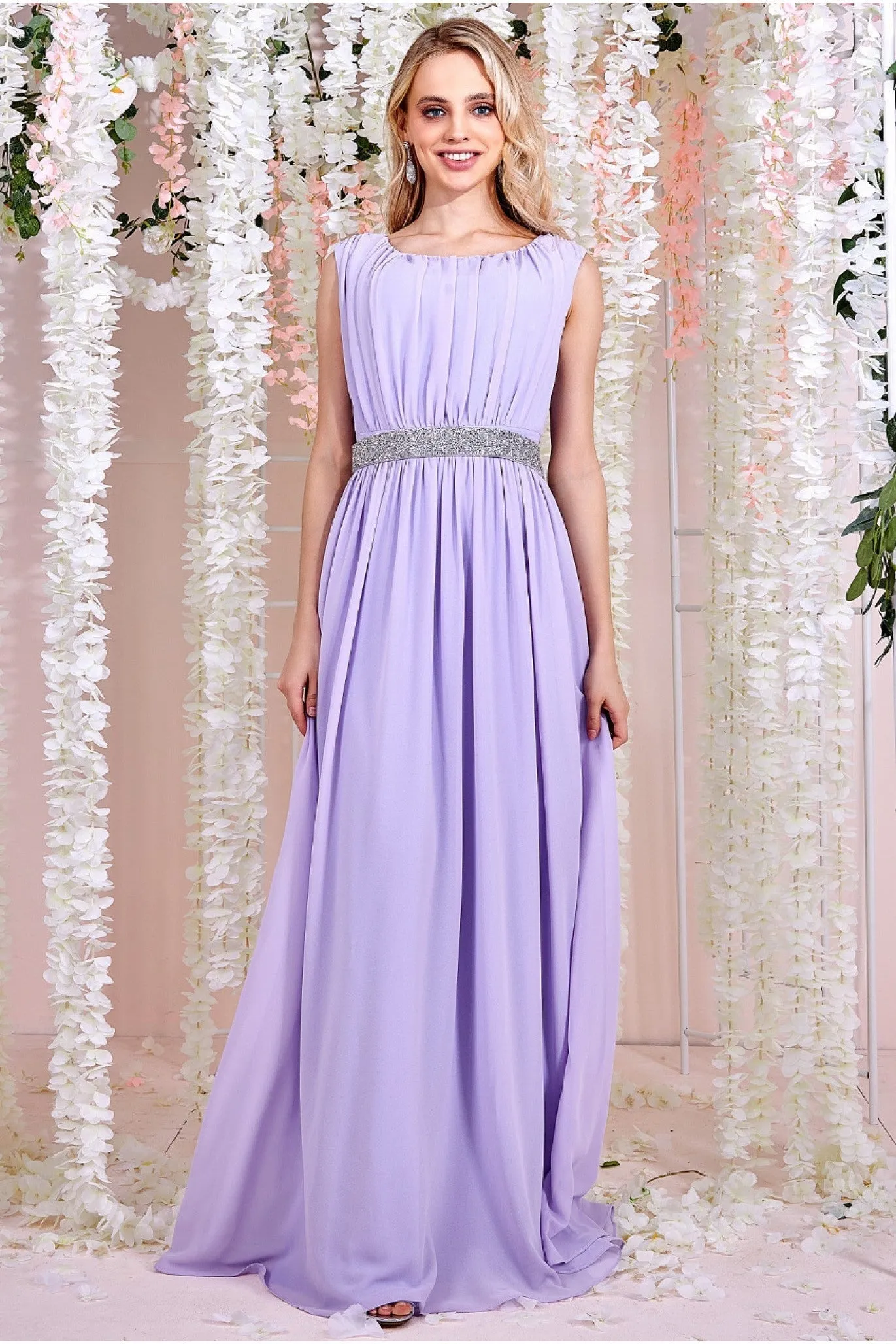 Goddiva Chiffon Maxi With Embellished Belt - Lilac sold by Goddiva