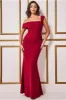 Off The Shoulder Pleated Waist Maxi Dress - Wine by Goddiva sold by Goddiva