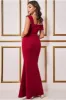 Off The Shoulder Pleated Waist Maxi Dress - Wine by Goddiva sold by Goddiva