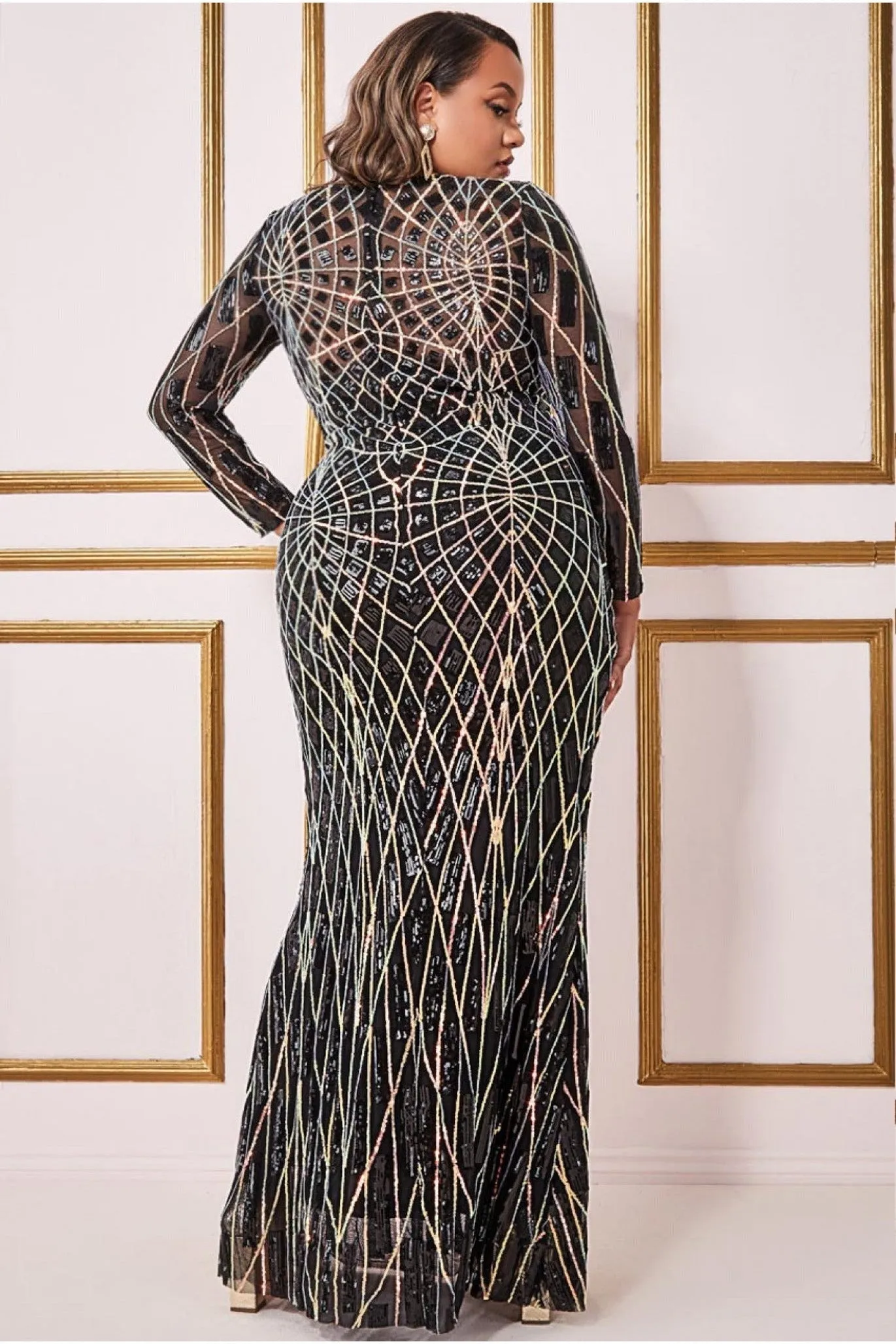 Geo Sequin Long Sleeve Maxi Dress - Black by Goddiva Plus sold by Goddiva product image thumbnail 2