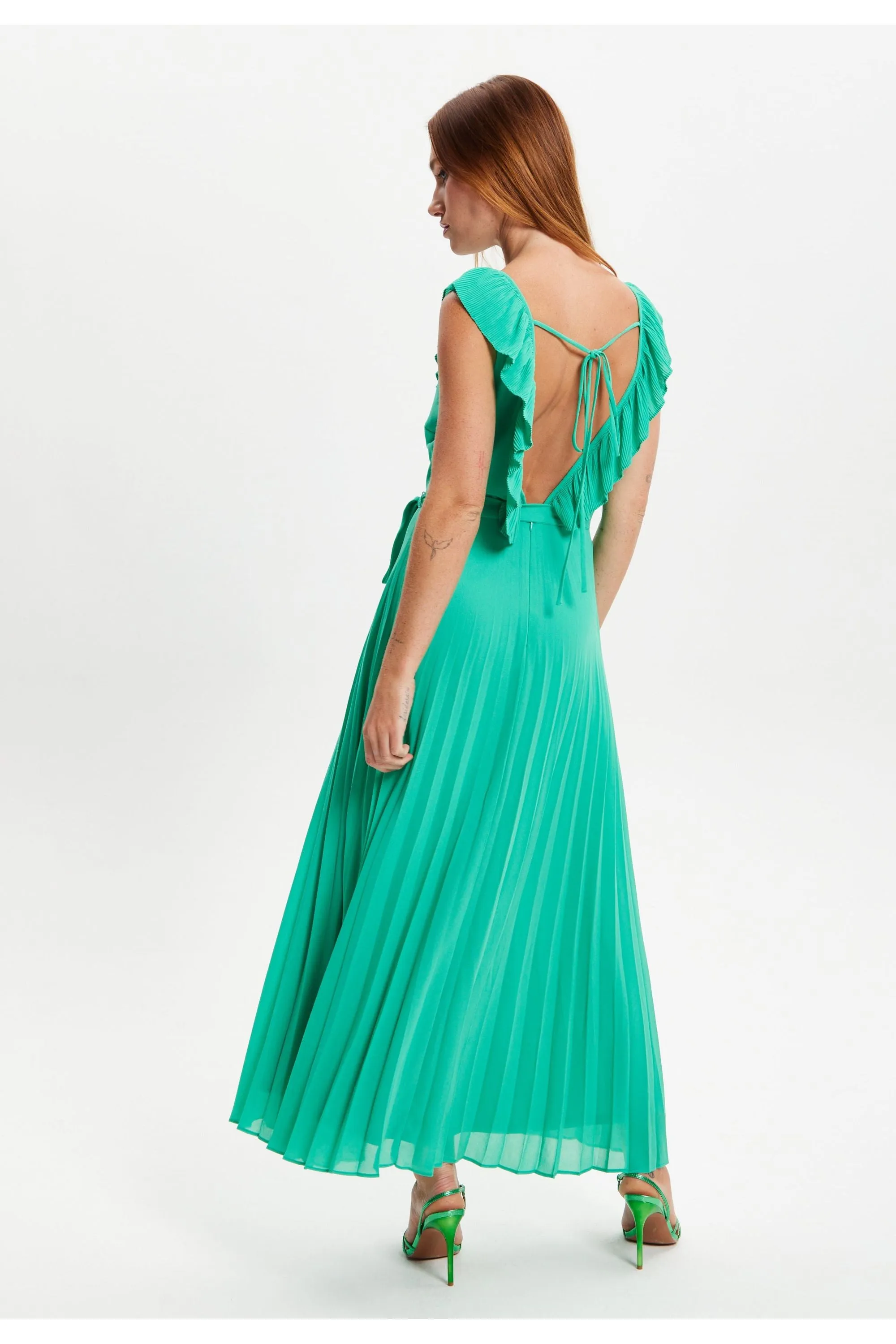 Frilled V Neck Sleeveless Pleated Maxi Dress by Liquorish sold by Goddiva product image thumbnail 5