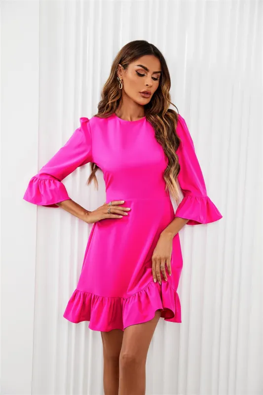 Frill Mini Dress In Fuchsia Pink by FS Collection sold by Goddiva