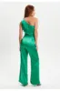One Shoulder Ostrich Feather Detail Jumpsuit by Liquorish sold by Goddiva