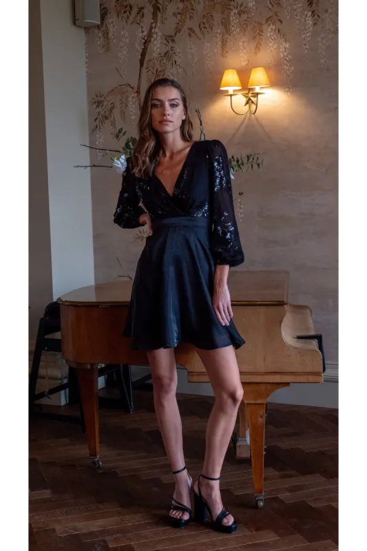 Liquorish Sequin Details Mini Party Dress In Black sold by Goddiva