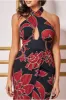 Printed Crossover Midi - Black by Goddiva sold by Goddiva